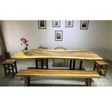 南美花梨大板实木胡桃木小户型现代简约异形原木餐桌椅子家具组合