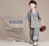 2016夏款儿童唐装男童中国风宝宝唐装套装棉麻中式改良汉服男女童