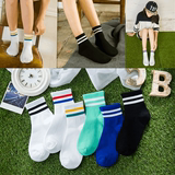 夏季韩国日系两条杠中筒袜子女学生纯棉薄款防臭大码男士运动潮袜