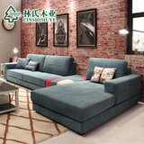 林氏木业美式布艺沙发组合客厅转角L型sofa贵妃布沙发可拆洗991