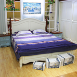 地中海实木床白色双人床简约现代1.8米1.5美式床卧室家具高箱包邮