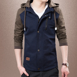 2016春季新款男士外套夹克加厚青年韩版修身薄款纯棉连帽外衣潮