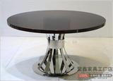 不锈钢欧式圆形餐桌简约现代餐桌家用小户型圆桌钢琴烤漆餐桌面