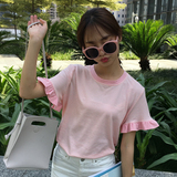 韩国ulzzang夏装女装原宿可爱荷叶袖宽松短袖条纹T恤显瘦上衣学生