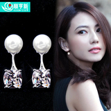 925银珍珠耳钉女 韩版时尚百搭水晶耳环甜美个性潮耳饰品配饰礼物