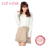 针织衫女lizlisa2016春季新款日系甜美圆领3004套头短款长袖毛衣