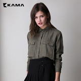 卡玛KAMA新款女士加厚纯色保暖显瘦长袖休闲衬衫7415851