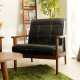 北欧日式沙发复古设计师皮艺沙发单人双人三人咖啡厅实木沙发椅