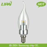 LED蜡烛灯泡3W5W银色拉尾水晶灯泡E14/E12/E17/E27/B15/B22螺口