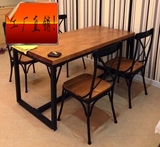 铁艺全实木餐桌欧式餐桌椅组合小吃店桌子美式复古餐厅面馆桌椅子