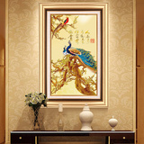 现代新中式孔雀玄关装饰画客厅走廊挂画高档有框壁画竖版吉祥富贵