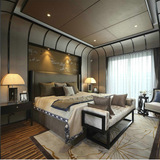 新中式现代简约床酒店会所卧室双人床样板间中式实木布艺家具定制
