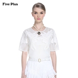 Five Plus新女装纯色镂空刺绣宽松圆领短袖衬衫衬衣2151015020