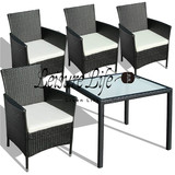 户外藤艺家具方形编藤桌椅5件套咖啡厅餐厅阳台休闲桌椅组合