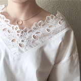 夏季新款韩国蕾丝拼接上衣女宽松显瘦五分袖镂空蕾丝白色t恤批发