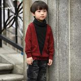 新款 添富牛儿童童装春秋时尚拼接冬装男童B类红色羊毛毛衣针织衫