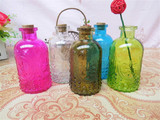 复古浮雕玻璃小花瓶水培容器zakka插花瓶软木塞密封香薰瓶许愿瓶