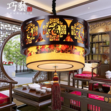 中国风古典中式吊灯圆形实木餐厅吊灯包厢茶楼农庄走廊过道吊灯