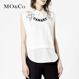 MO&Co.白色衬衫女无袖2015欧美金丝雀字母印花不规则翻领衬衣moco