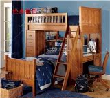 美式乡村纯实木儿童双层床 高低床带书桌柜子 成人上下床 可定做