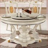 欧式白色大理石餐桌小户型圆餐桌现代简约实木圆桌象牙白描银桌子
