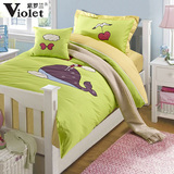 紫罗兰家纺 全棉活性印染单人床单被套绣花儿童四件套1.2米床纯棉
