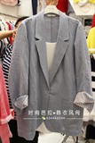 韩国进口东大门代购太阳的后裔乔妹款简约百搭条纹挽袖边西装外套