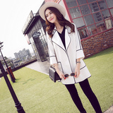 欧美韩版潮流时尚空气层插肩袖中长款风衣女式外套黑白色2016春秋