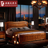 水曲柳实木床1.8米卧室现代简约中式家具豪华实木储物高箱床包邮