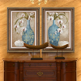 欧式美式客厅玄关墙画餐厅竖版壁画有框挂画双联装饰画花开富贵