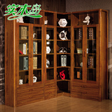 现代中式实木四门五门六门转角书柜书房组合橡木多功能书柜家具