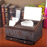 欧式皮革多功能纸巾盒 创意遥控器收纳盒客厅茶几餐巾抽纸盒家用