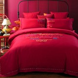 紫绮家纺新款纯棉结婚四件套中式婚庆大红色全棉床单被套床上用品