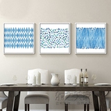 蓝色调 现代简约水彩抽象画客厅沙发背景墙三联装饰画 餐厅卧室画