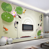 大型壁画墙画简约中式3D荷花九鱼图壁纸沙发墙布客厅电视背景墙纸