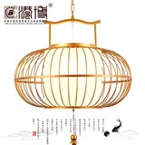 新中式铁艺鸟笼吊灯LED金色创意灯笼茶楼酒店餐厅阳台布艺灯具