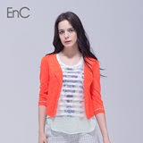 代购EnC 新款修身纯色五分袖雪纺衫开衫针织衫EHCK32548Q