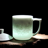 [敬瓷坊]景德镇高档影青瓷器茶杯带盖陶瓷杯办公室水杯顺丰包邮