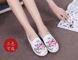老北京布鞋女韩版新款板鞋时尚低帮平跟田园花朵学生一脚蹬懒人鞋