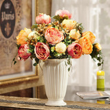 英伦欧堡 欧式家居客厅装饰品花瓶花艺高品质绢花假花仿真花套装