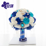 2015海洋蓝色新娘手捧花球缎带花苞珍珠贝壳花创意结婚礼婚庆用品