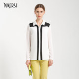 NAERSI/娜尔思2016新品夏季纯色拼接修身显瘦长袖雪纺衬衫女
