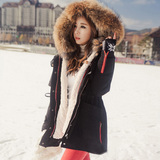 棉服女中长款韩国2015冬季新款大码宽松羽绒棉外套学生长袖大毛领