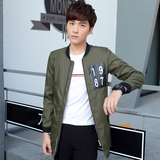 秋装韩版修身型青年印花长袖外套时尚潮流立领中长款夹克男上衣服