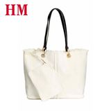HM新款沙滩风乳白色大号帆布包 单肩手提牛仔购物袋  H&M专柜包包