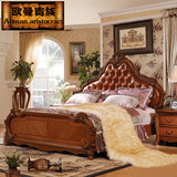 欧式家具 美式实木真皮 品牌欧曼贵族 卧室皮艺双人床婚床1.8米