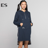 艾格 ES 女装2016冬装新品 纯色休闲中长款加绒卫衣15032884040