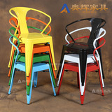 欧式铁艺金属餐椅复古铁皮椅海军椅设计师椅酒吧咖啡靠背扶手椅子