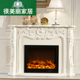 1.5米欧式壁炉装饰柜 实木雕花仿真火取暖炉芯 美式壁炉架电视柜