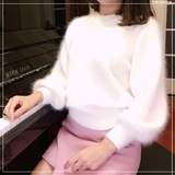 香港女装2016秋季宽松灯笼袖加厚白色貂绒兔毛针织衫套头毛衣女冬
